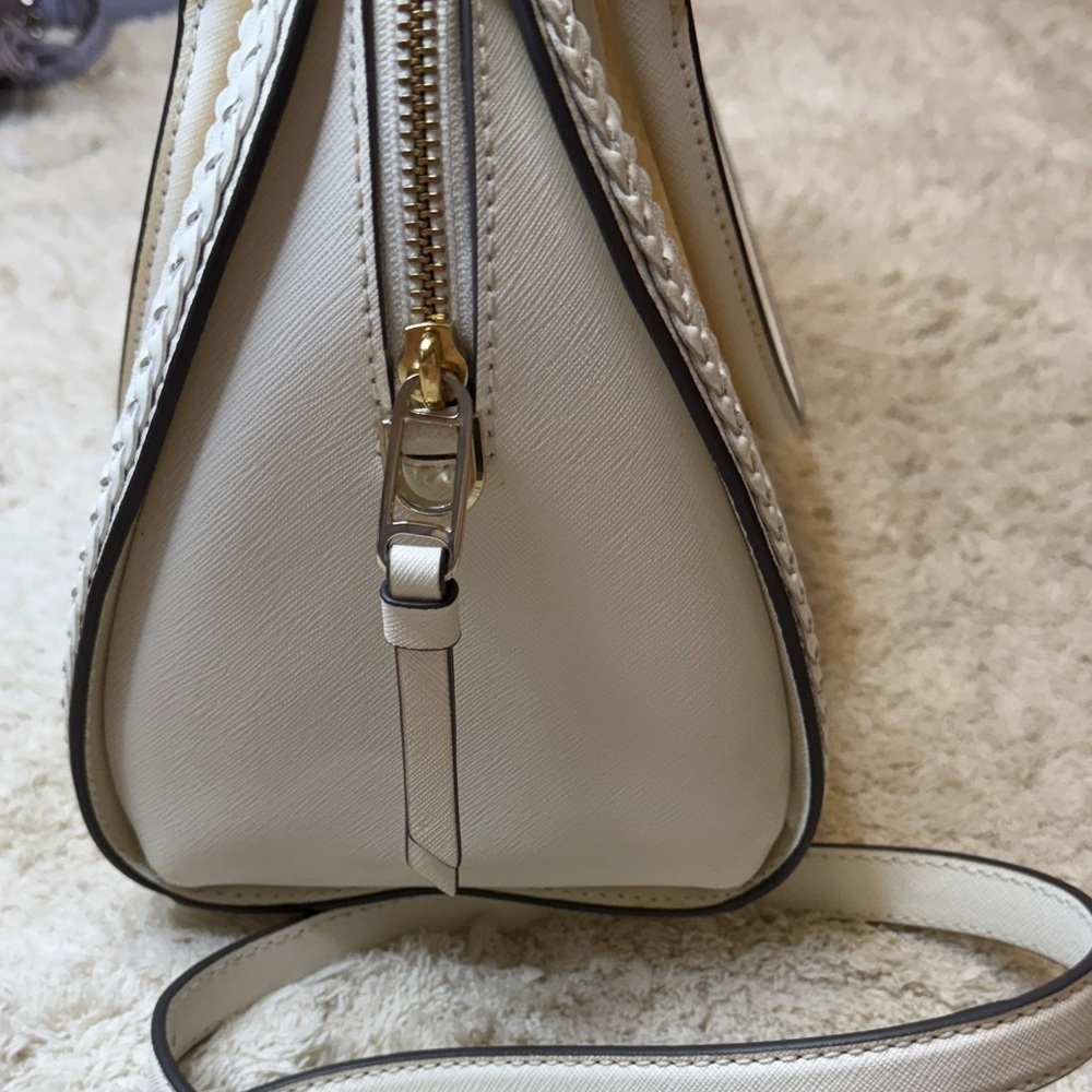 Kate Spade Reiley Straw Dome Satchel Tan and White - Picture 6 of 14